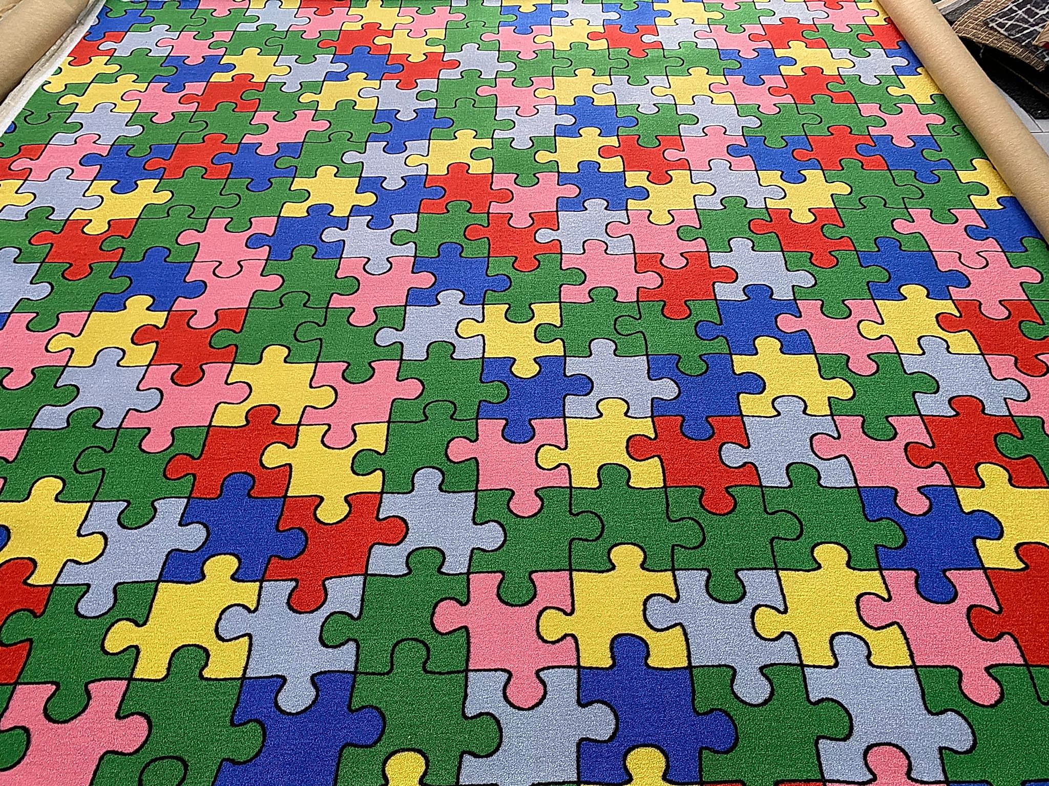 Puzlle Baskılı Çocuk Halısı Anaokulu Kreş halısı döşemelik halı bukle çocuk halısı bukle puzzle model çocuk halısı kreş zemin kaplama oyun alanı puzzle halı