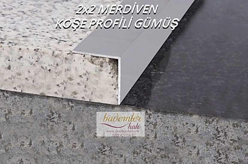 Aluminyum Köşe Merdiven Profili L Profil Gümüş Renk 2x2cm merdiven profili halı profili aluminyum gümüş renk Köşe Profil Merdiven profili istanbul