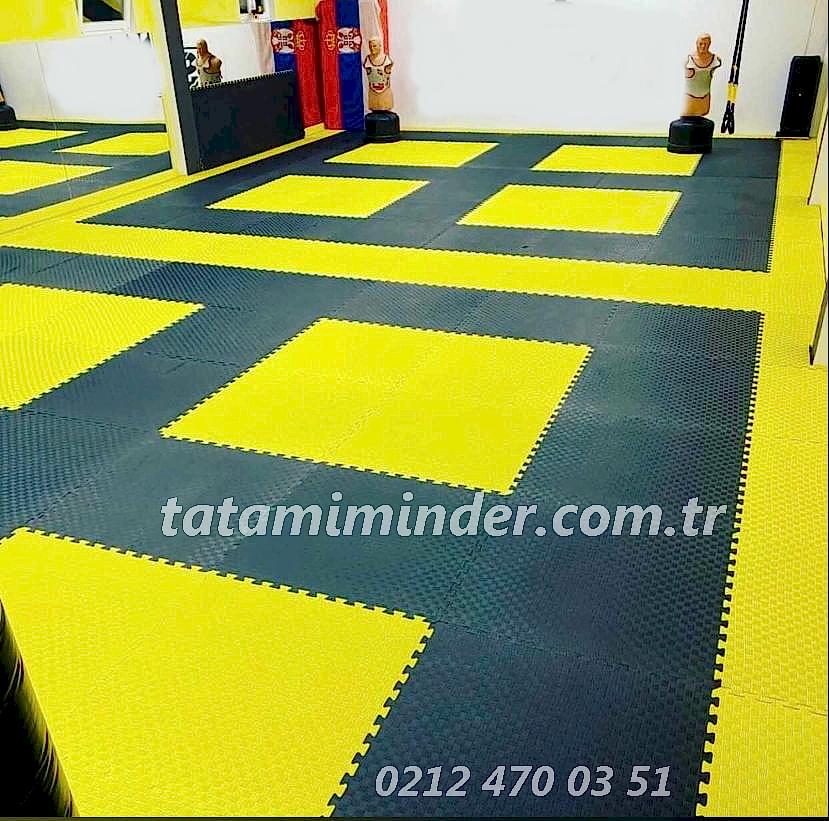 Siyah Renk Tatami Minder 13mm Eva Tatami Zemin Kaplama 100 x 100 13mm Siyah Renk Tatami Minder Anaokulu Kreş Okul Spor Salonu Yoga salonu zemin Siyah sarı siyah tatami minder
